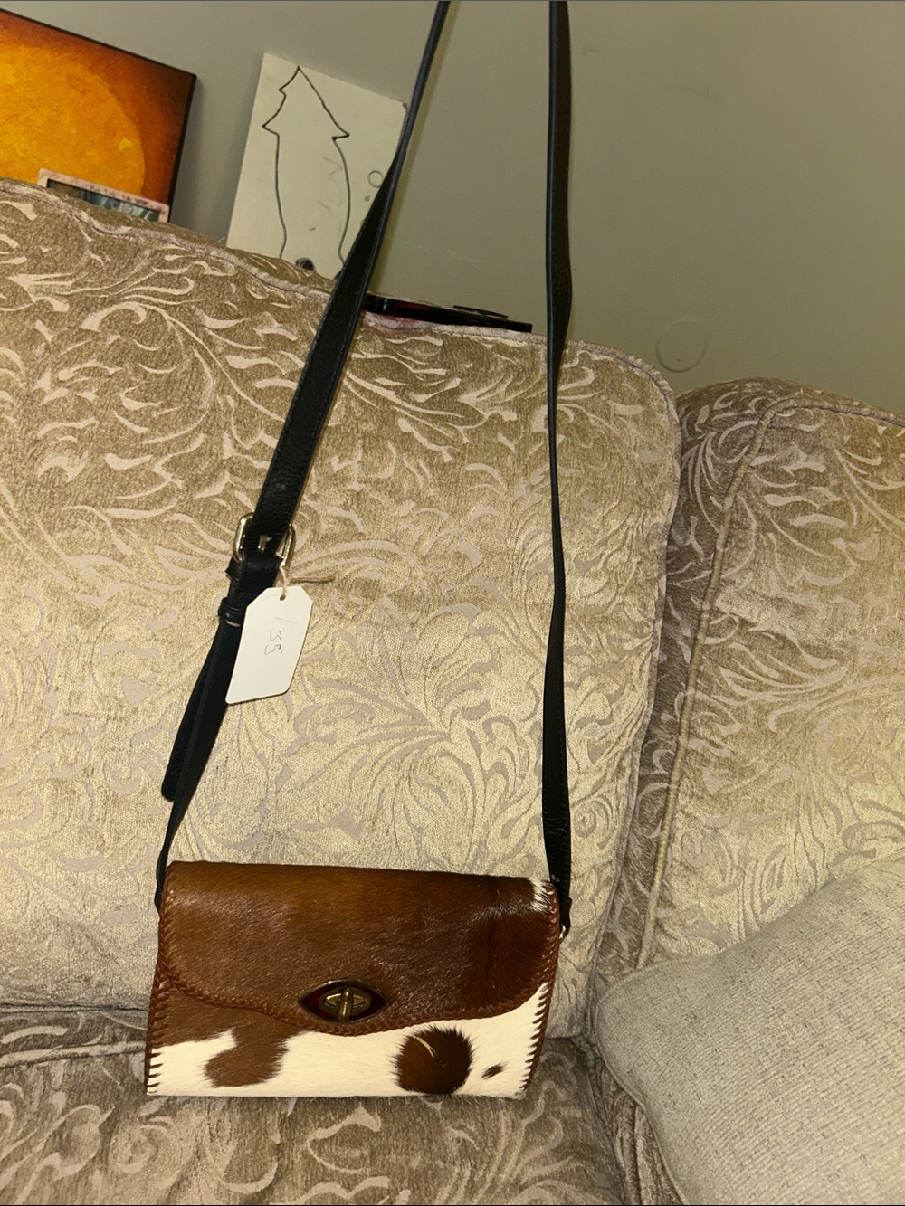Brown and White Cowhide Crossbody Bag - Unbranded